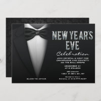 New Year's Eve Bling Tuxedo Invitation