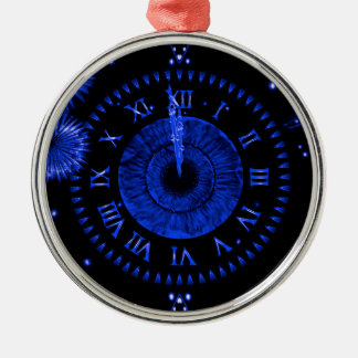 New Year's Eve Blue Iris Clock Metal Ornament