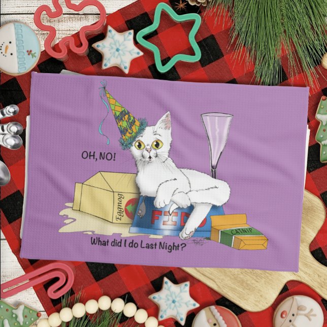 New Years Eve Cat Funny Kitchen Towel (Creator Uploaded)