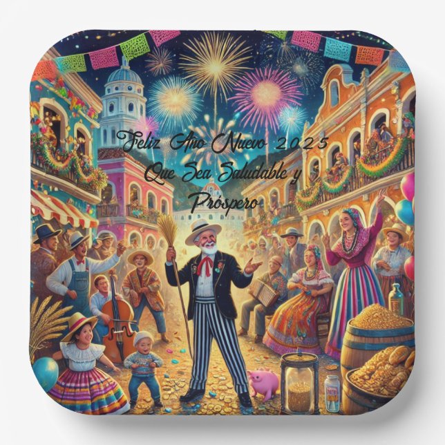 New Year's Eve Celebration El Año Viejo Paper Plate (Front)
