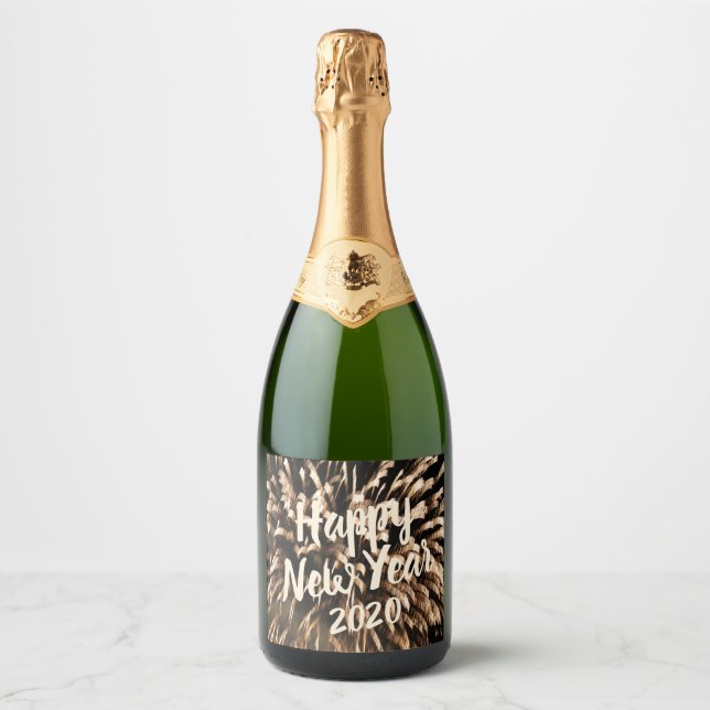 New Year's Eve Celebration Gold Fireworks Photo Sparkling Wine Label (Front)