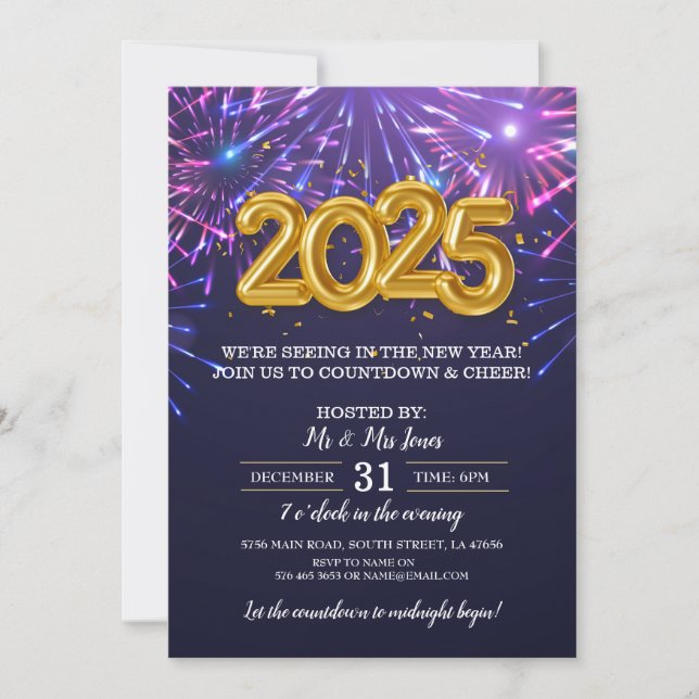 New Year's Eve Celebration Party Black Gold Invita Invitation (Front)