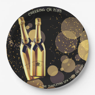 New Year's Eve Champagne Black Gold  Paper Plate