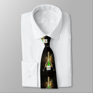 New Years Eve Champagne Bottle Fireworks Necktie