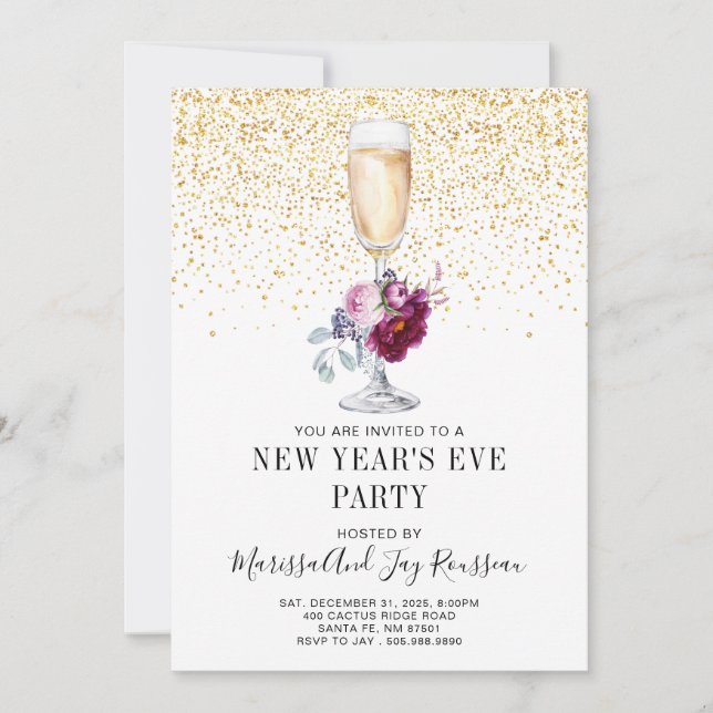 New Year's Eve Champagne Glass Party Invitation (Front)