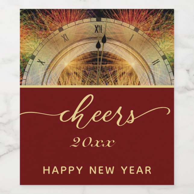 New Years Eve CHEERS with Festive Clock Wine Label (Single Label)