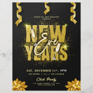 New Years Eve Club Party Gold Celebration Event Flyer