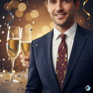 New Year's Eve Countdown Clock & Fireworks Pattern Tie
