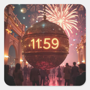 New Year's Eve Countdown Clock with Fireworks Square Sticker