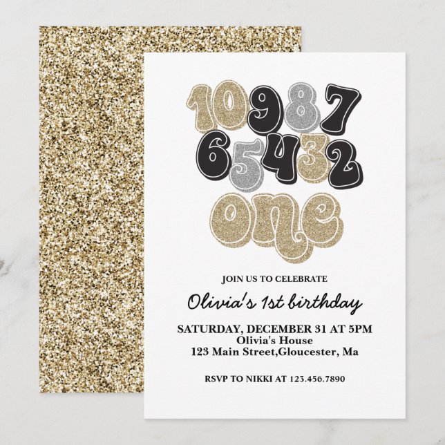 New Years Eve Countdown First Birthday Invitation (Front/Back)