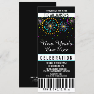 New Years Eve Fireworks Ticket Style Invitations