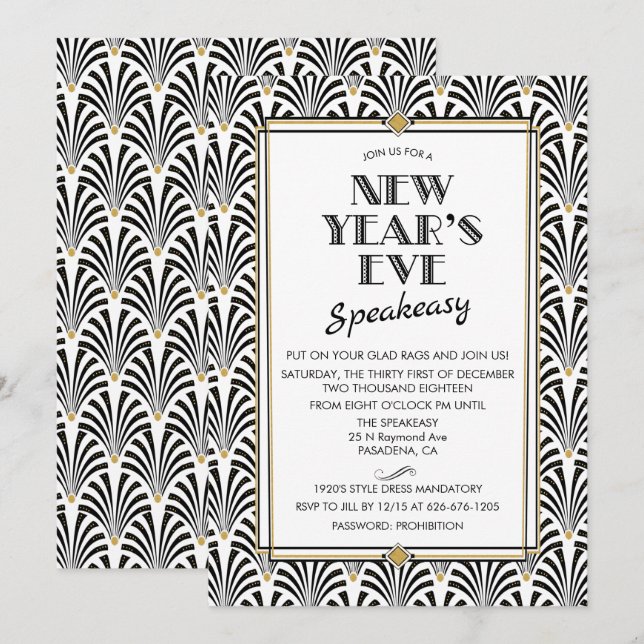 New Year's Eve Gatsby Art Deco Invitation (Front/Back)