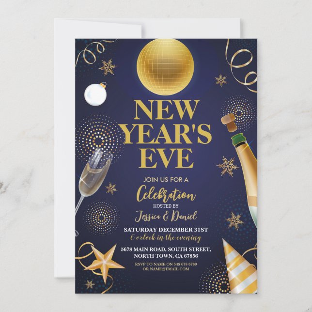 New Year's Eve Gold 2024 Party Celebration Invitation (Front)