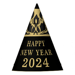 New Year's Eve Gold Black Damask Party Hat