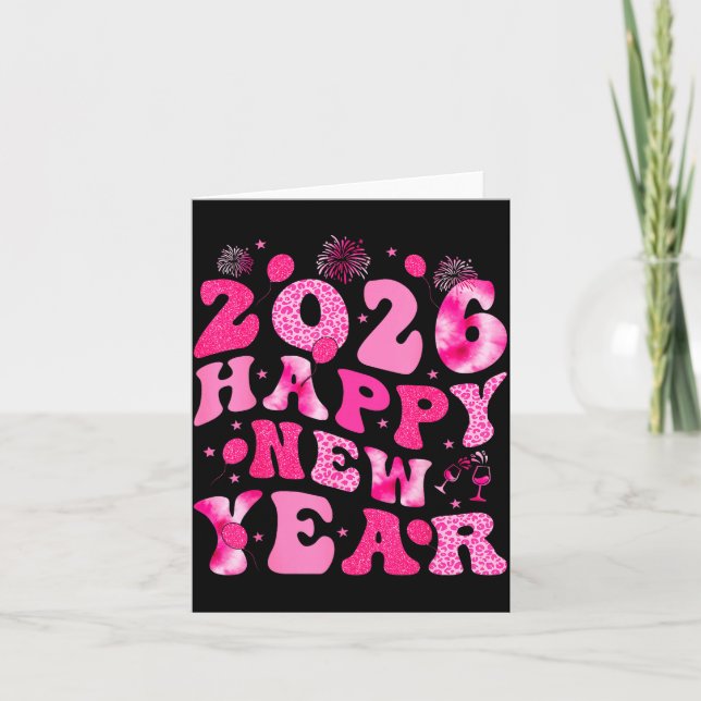 New Year's Eve Hello 2026 Groovy Family Matching C Card (Front)