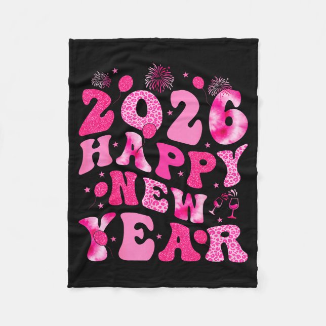 New Year's Eve Hello 2026 Groovy Family Matching C Fleece Blanket (Front)