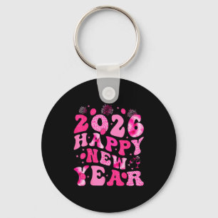 New Year's Eve Hello 2026 Groovy Family Matching C Keychain