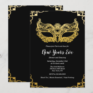 New Year's Eve Holiday Gold Mask Invitation