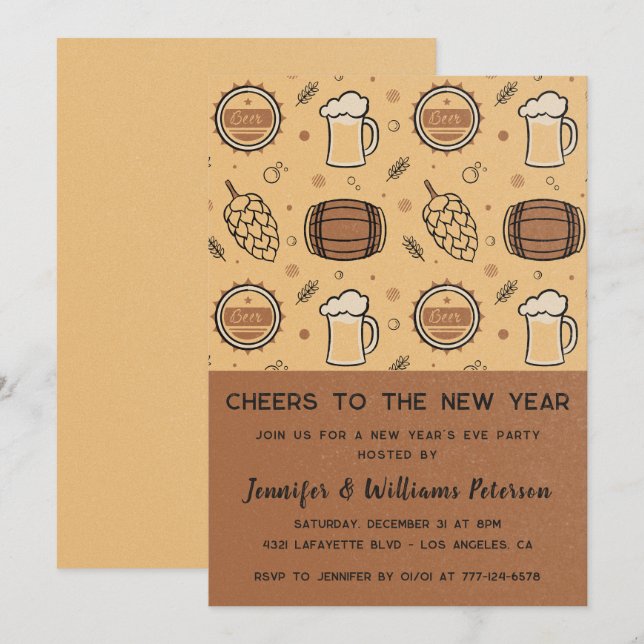 New year's eve invitation  Beer Drinks Rustic (Front/Back)