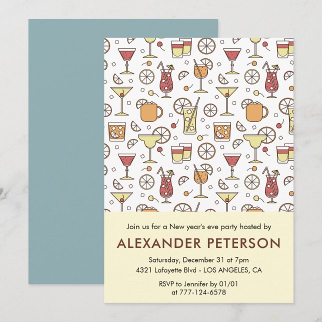 New year's eve invitation Cocktail Pattern  (Front/Back)