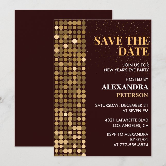 New year's eve invitation Save the date Gold (Front/Back)