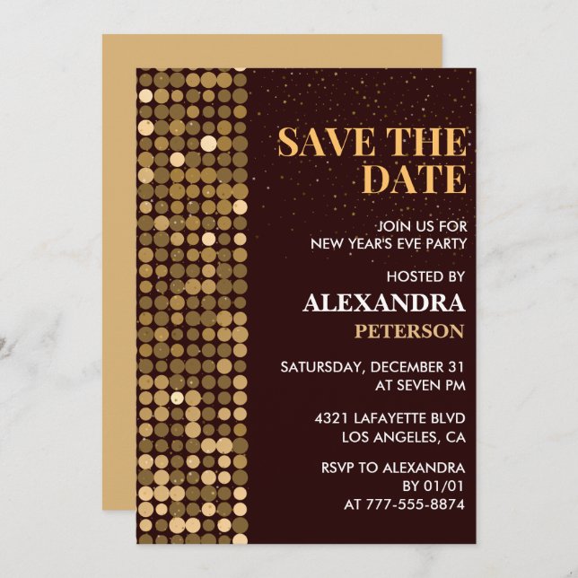New year's eve invitation Save the date Gold (Front/Back)