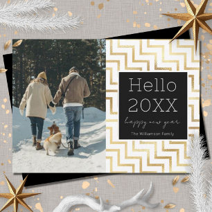 New Years Eve Modern Black Gold Chevron Photo Holiday Card