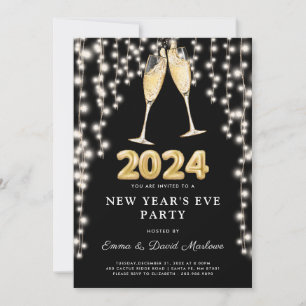 New Year's Eve Party 2024 Glowing String Lights  Invitation