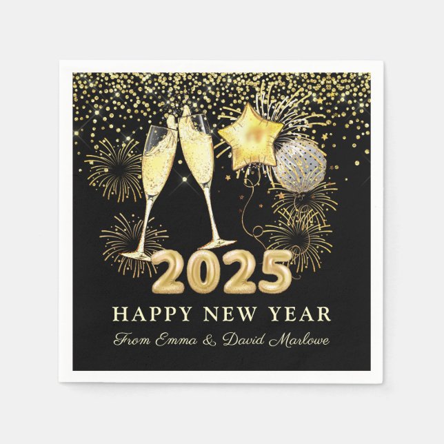New Year's Eve Party 2025 Gold Black Modern Napkin (Front)