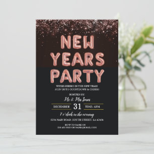 New Year's Eve Party Black and Pink Invitation
