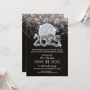 New Year's Eve Party Black and Silver Invitation