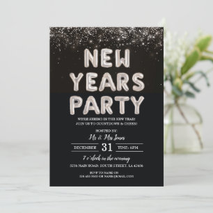 New Year's Eve Party Black and Silver Invitation