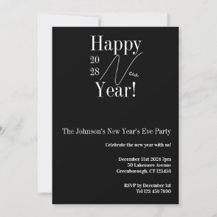 New Year's Eve Party Black and White Invitation