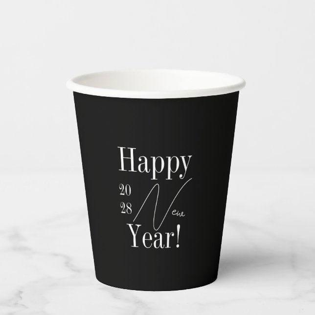 New Year's Eve Party Black and White Paper Cups (Front)