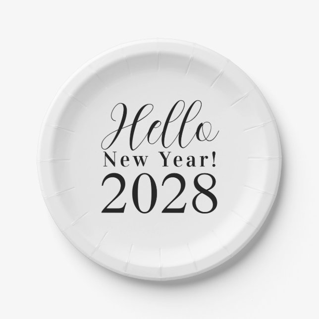 New Year's Eve Party Black and White Paper Plate (Front)