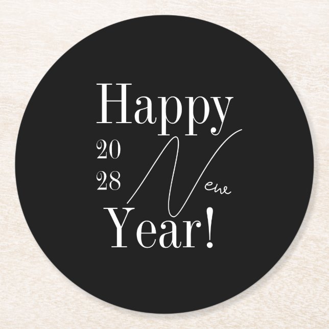 New Year's Eve Party Black and White Round Paper Coaster (Front)