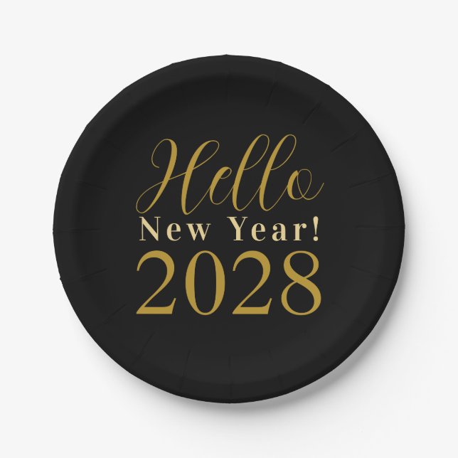 New Year's Eve Party Black Gold Chic Paper Plate (Front)