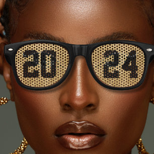 New Years Eve Party Black & Gold Glitter Retro Sunglasses