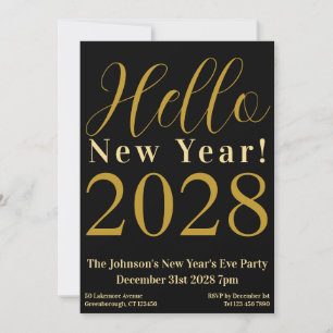New Year's Eve Party Black Gold Invitation