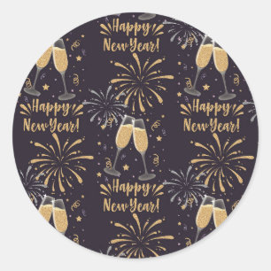 New Years Eve Party Champagne Fireworks Classic Round Sticker