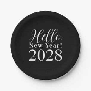 New Year's Eve Party Classic Black and White Paper Plate