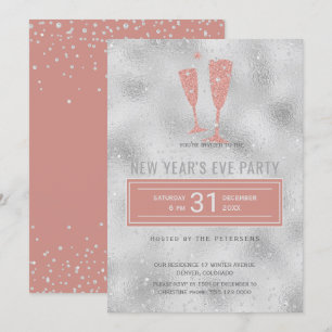 New Year's Eve Party Classy Elegant Silver Blush Invitation