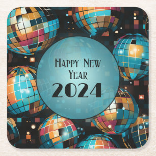 New Year's Eve Party Coaster-Colourful Disco Ball  Square Paper Coaster