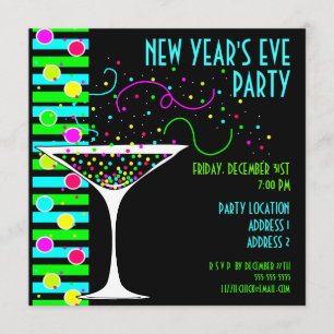 New Years Eve Party Confetti Cocktail Invitation