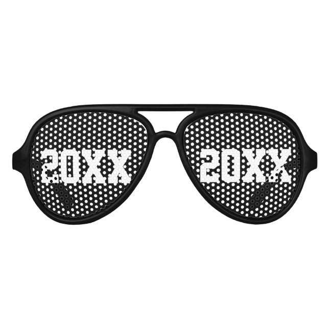 New Years Eve Party Favour Customized Black White Aviator Sunglasses (Front)
