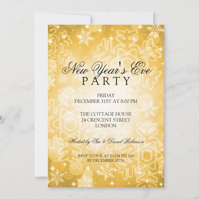 New Years Eve Party Festive Bokeh Gold Invitation (Front)