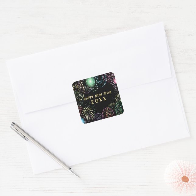 New Year's Eve Party Fireworks Celebration Square Sticker (Envelope)