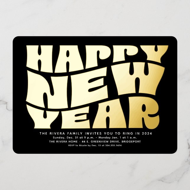 New Year's Eve party fun trendy retro black gold (Front)