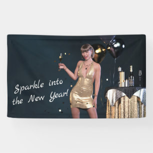 New Years Eve Party Girl in Sequined Dress Banner