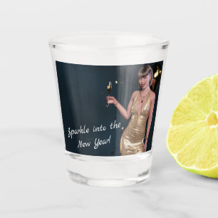 New Years Eve Party Girl in Sequined Dress Shot Glass